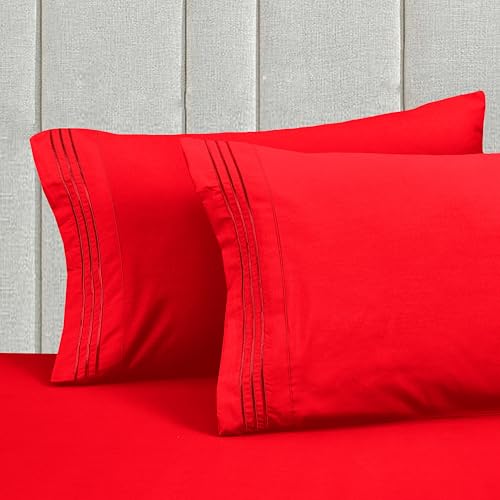 Image of Mocassi Luxury 6-Piece Sheet Set, Ultra Soft 1800 Premium Hotel Quality Microfiber Sheet Set, Fits Mattresses Up to 18 to 24 Inches Extra Deep Pocket - Breathable and Secure Fit, Queen, Red