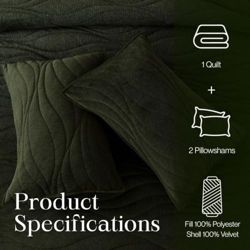 Image of DOWN HOME Crinkle Textured Velvet Quilt Set with Shams, All-Season Luxury Modern Bedding,Easy Care Comforter,Ultra-Soft,Lightweight & Breathable, Cali King, Courtyard Green
