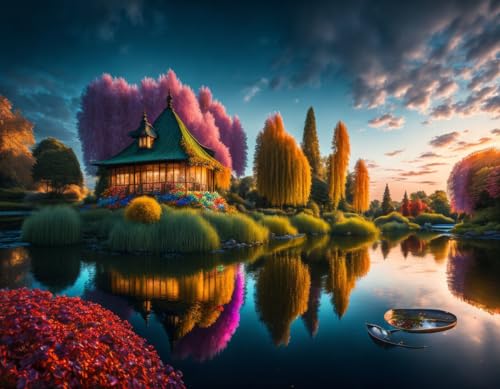 Poster sur toile SERENDIPITP 58 x 90 cm avec un beau paysage d'étang sans cadre pour salon