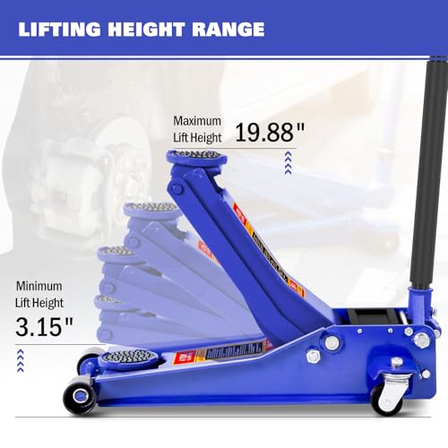 Oarlike 4 Ton Hydraulic Floor Jack, Low Profile Steel Racing Car Jack with Dual Pistons Quick Lift Pump, Heavy Duty Jack for Truck, SUV, MPV (8,800 lbs Capacity, Blue) - Thumbnail 3