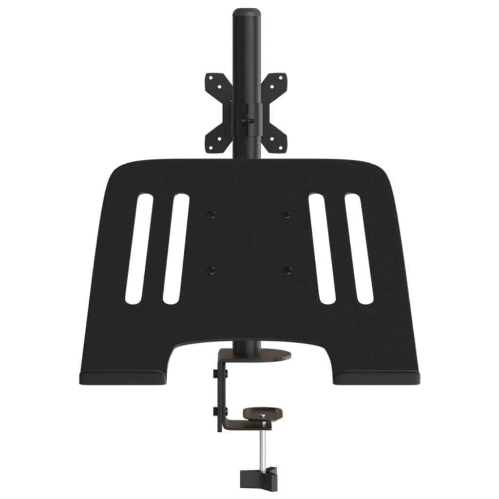 Supporto per monitor in acciaio nero VESA 75 100 mm | Orientabile e girevole, morsetto a C, passacavi, supporto per laptop, spessore del tavolo 10-88 mm
