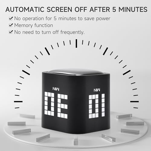 Image of Rotating Productivity Timer 5, 10, 30, 60 Minutes Preset, Desk Cube w /Gravity Sensor for ADHD, Mute Functions, Ideal for Work, Study, Kitchen, Back to School (Black)
