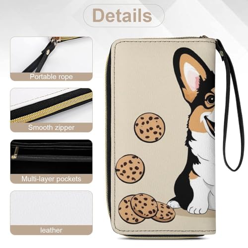 Womens Wallet, Waterproof PU Leather Wallet, Large Capacity Credit Card Holder Funny Corgi Dogs Cookies Coin Zipper Clutch Purse 5
