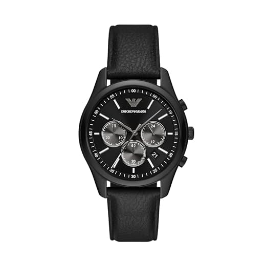 Emporio Armani Relógio masculino com pulseira de couro preto com cronógrafo (modelo: AR11583), Preto, Cronógrafo