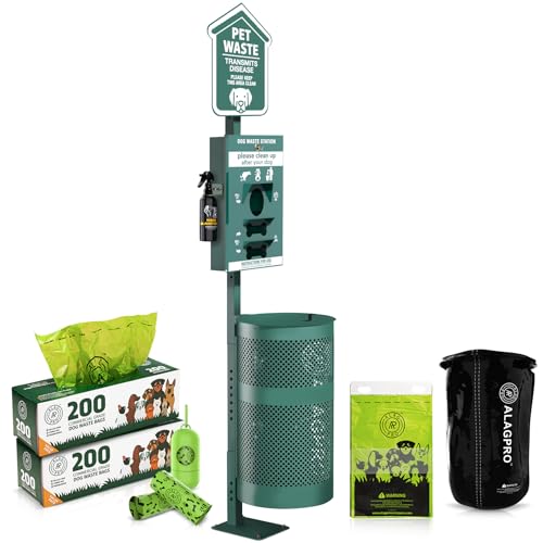 Image of ALAGPRO Pet Waste Station Outdoor Dog Waste Station with Hand Sanitizer Bottle, Commercial Dog Poop Station with Free 400 Roll, 200 Pull Waste Bags & 50 Can Liners for Backyard, Park & HOA's