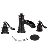 Homevacious Grifo de baño generalizado cascada con desagüe pop-up Asamblea de granja de 3 agujeros, 2 manijas de 8 a 16 pulgadas, lavabo con línea de suministro de desbordamiento, sin plomo