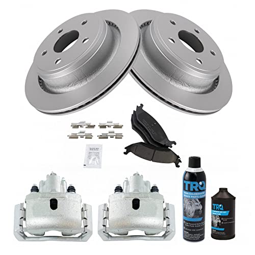 Image of TRQ Rear Ceramic Brake Pad Coated Rotor & Caliper Kit w /Fluids Compatible with Chrysler