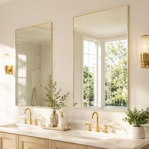 Pocetry 2-Pack 24x36 Satin Gold Framed Bathroom Vanity Wall Mirrors