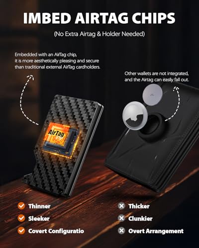 Stouchi Find My Wallet for Men Built-in AirTag Chip (iOS Only) Slim Smart Trackable Wallets with AirTag Holder, Minimalist RFID Blocking Wallet Gift, Front Pocket Cash Strap Credit Card Holder4