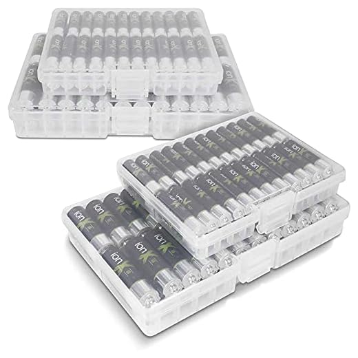 Plastic Battery Organizer Storage Case for AA and AAA Batteries (2 Sizes, 4-Pack)