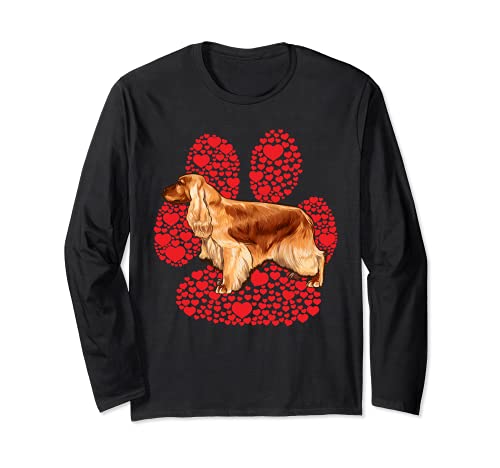 English Cocker Spaniel Valentines Day Dog Love Paw Long Sleeve T-Shirt, Black
