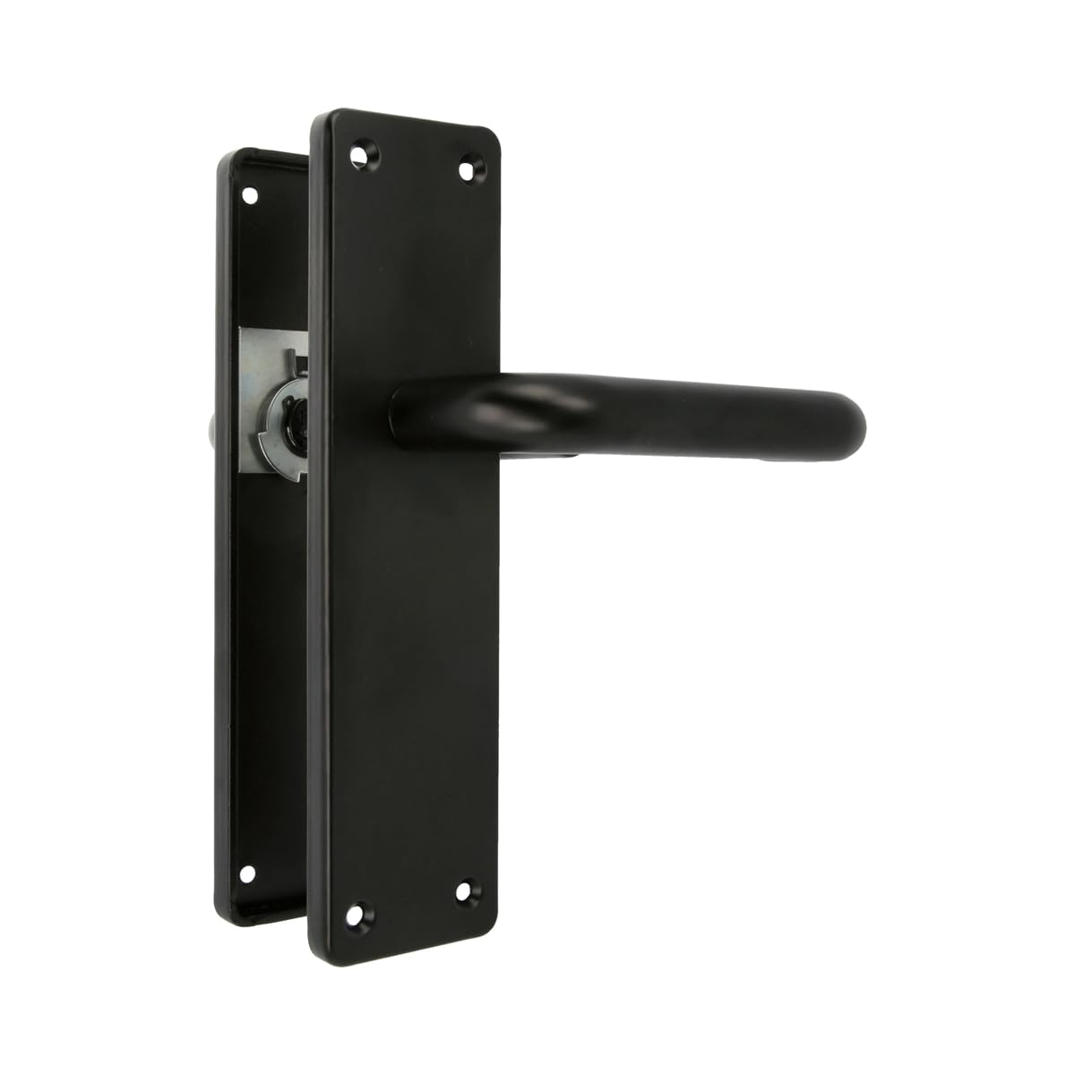 Amig - Juego de dos Manillas con placa - Maneta para puerta de interior o exterior - Sin bocallave - Aluminio - Color Negro - 139 x Ø19 mm - Medidas: 222x55x10mm