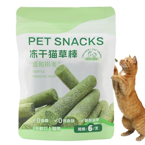 Cat Teething Sticks – Cat Grass Teething Stick – Hairball Removal Freeze-Dried Chicken Treats – Natural Care Chews For Teeth Cleaning, Appetite Boosting For Indoor Kittens & Adult Cats
