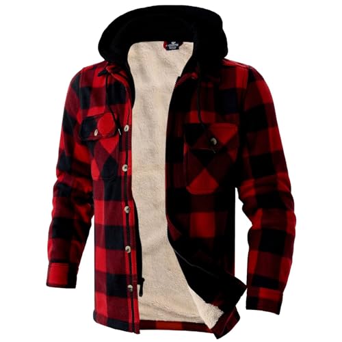 Image of LeeHanTon Mens Flannel Jacket Heavyweight Sherpa Fleece Jackets Outdoor Hiking Casual Soft Warm Coat with Pockets