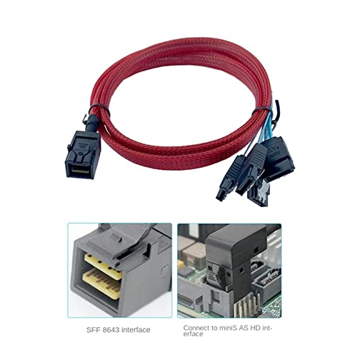Cable de datos SFF-8643 a 4 SATA 0.5 m rojo trenzado miniatura 3