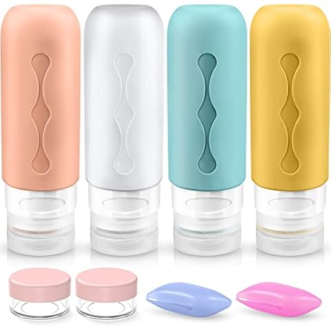 PAMIYO Silikon Reiseflaschen 90ml Set,4 Stück Auslaufsicher Reise Container und Portable Reise Toilettenartikel Set nachfüllbare Flüssigkeitsbehälter für Lotion Körperpflege Cover