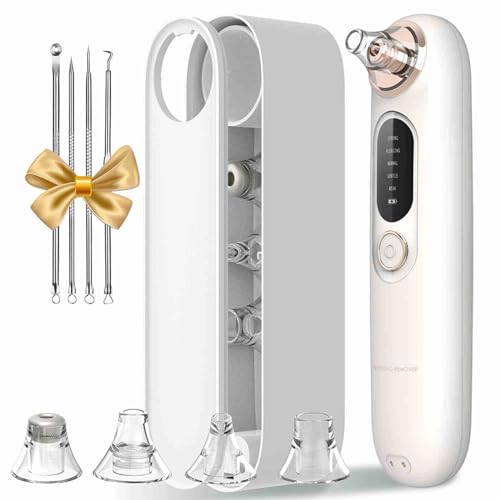 Blackhead Remover Pore Vacuum Kit for Face, 5 Adjustable Suction Levels Blackhead Extraction Tool, Face Suction Pore Cleaner with 4 Suction Heads, 4 Probes for Women & Men(White)