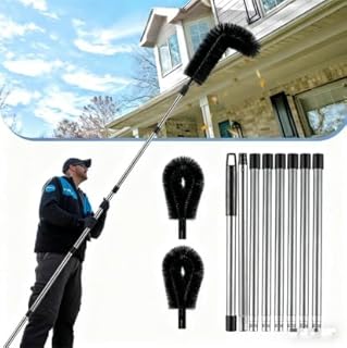 Gutter Cleaning Tools from The Ground - 10.5FT Long with 8 Poles & 2 Brushes, No Ladder Needed