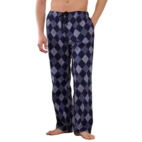 Vulcanodon Mens 100% Cotton Pajama Pants Fleece Plaid Bottoms with Pockets and Button Fly