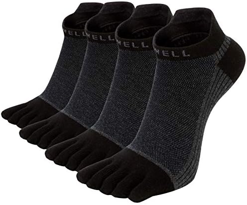 VWELL Cotton Toe Socks Five Finger Socks No Show Crew Athletic Running Socks 4 Pairs,Size 7-11