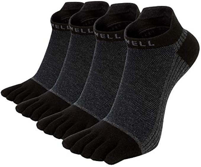 VWELL Men's Cotton Toe Socks Five Finger Socks No Show Crew Athletic Socks for Running 4 Pairs(Size 7-11)