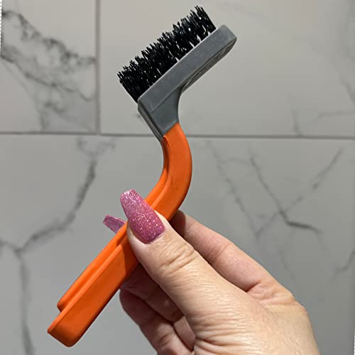 2 Alazco Soft-Grip Handle Heavy-Duty Tile Grout Brush - Accid Proof Extra-Stiff Bristles - Narrow Brush For Hard To Reach Areas Multi-Purpose #TOP3