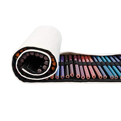 Image of Denifiter Colored Pencil Holder Case, Large Capacity Paint Brush Roll up Bag (Beige-24 Slots)