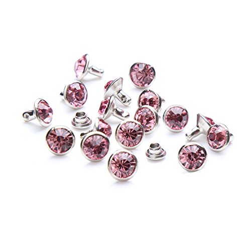 100 Sets Cz Colorful Crystal Rivets Silver Color Spots Studs Double Cap For Diy Leather-Craft (Pink, 6Mm) #TOP1