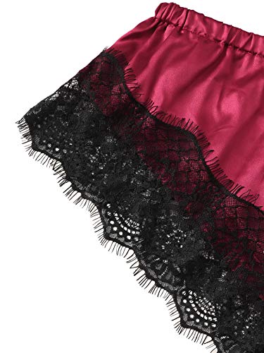 Wdirara Women's 2Pcs Floral Lace Cami Top With Shorts Sleepwear Pajama Set Red S #TOP3