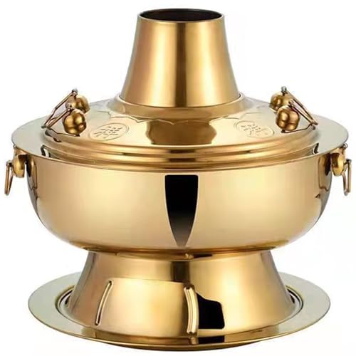 Olla de Cobre para cocinar shabu, Olla China de Acero Inoxidable para carbón, Ideal para Catering, Fiestas, Eventos, Bodas, Banquetes, de Grado Dorado, 32 cm/12,6 Pulgadas