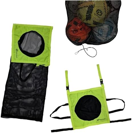 Optimum Football Soccer Target, Mesh Bag Carry Bag, Ball Carrier, 2in1 Design For Top Bin Corner Target Shooting Practce And Ball Storage, Holds Ten Balls, Multi Sport