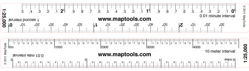 Map Ruler for 1:25,000 Scale Maps. Lat/Lon, Miles, Kilometers
