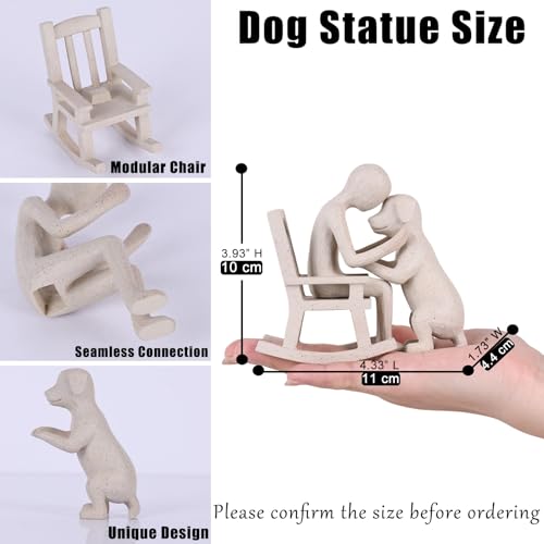 Estatua decorativa perro y hombre en resina para hogar miniatura 3