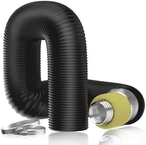 Hon&Guan 4 Inch Insulated Flexible Duct - 4 FT Noise Reducer Heavy-Duty Four Layer Protection Hose, Insulated Duct for Exhaust Fan Insulation, Heating & Cooling Ventilation, Black