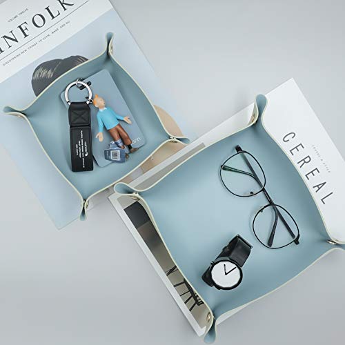 2 Size Leather Valet Tray Organizer, Folding Travel Organizer,Jewelry Tray, For Travel, Home Or Office | Plain Weave, Double Complexion - Blue & Green #TOP1