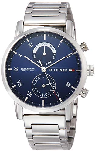 Image of Tommy Hilfiger KANE Men's Quartz Watch, 1710401 Navy x Silver, Quartz Watch with Day Display, Date Display