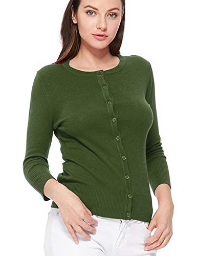 Image of Women's 3 /4 Sleeve Crew Neck Button Down Stretch Knit Cardigan Sweater (S-3XL)