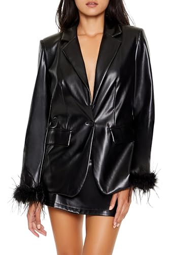 Forever 21 Women's Faux Feather & Leather Blazer