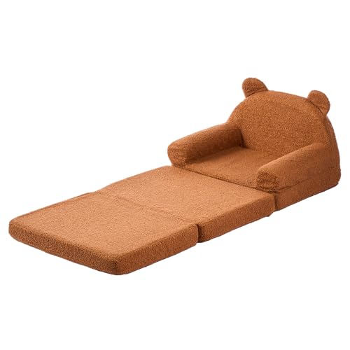 VEVOR Kindersofa Kindersessel aus 28D-Schwamm & Teddyplüschstoff mit Armlehnen, 2 in 1 Kindersofa Kindercouch umwandelbares Schlafsofa zum Lesen oder Spielen Braun M (Maß) Spielzimmer Wohnzimmer