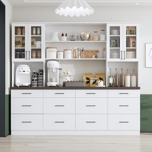 ECACAD 94.5 inch wide kitchen pantry with countertop