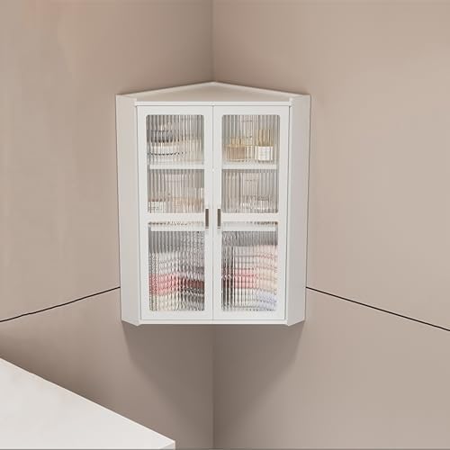 2/3 Tier Corner Spice Rack & Medicine Cabinet, Wall-Mounted Makeup Organizer & Bathroom Storage, Stylish White Corner Shelf (25x25x59cm/9.8x9.8x23.2in)