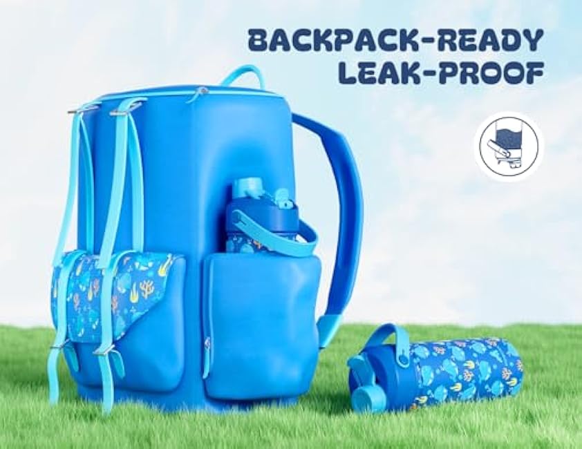 18 oz Kids Metal Water Bottle for Boys: Leakproof, BPA-Free, Keep Cold 24H, Easy Clean, Insulated Stainless Steel Cup with Straw Spout Lid for Sports, Travel, Camp, Children Gift (Playful Dolphin)