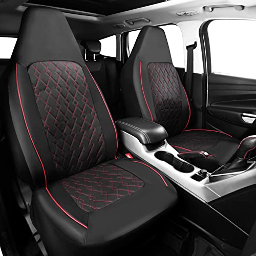 Car Pass Pu Leather Car Seat Covers Fit Most Cars Trucks Suvs High Back Front Bucket Auto Seat Covers Set Car Seat Protector Car Seat Cover With Zipper Design, Airbag Compatible (Two Front Red) #TOP8