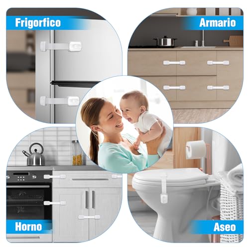 Miniatura 6 de Echocube Cerraduras De Seguridad Para Niños, 8 Piezas Cierre Seguridad Cajones Bebe Con Adhesivo 3m, Bloqueo De Seguridad Bebés Para Armarios, Cajones, Refrigeradores No Necesita Taladrar Blanco