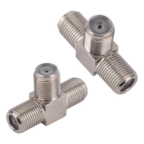 lasuroa 2pcs Coaxial Cable Splitter, Zinc Alloy 3 Way F-Type Female to Dual F Female 3-Way Aerial Splitter Antenna Combiner T-Shape Coax Connector Cable Adapter for TV Video VCR Satellite Tuner - Image 2