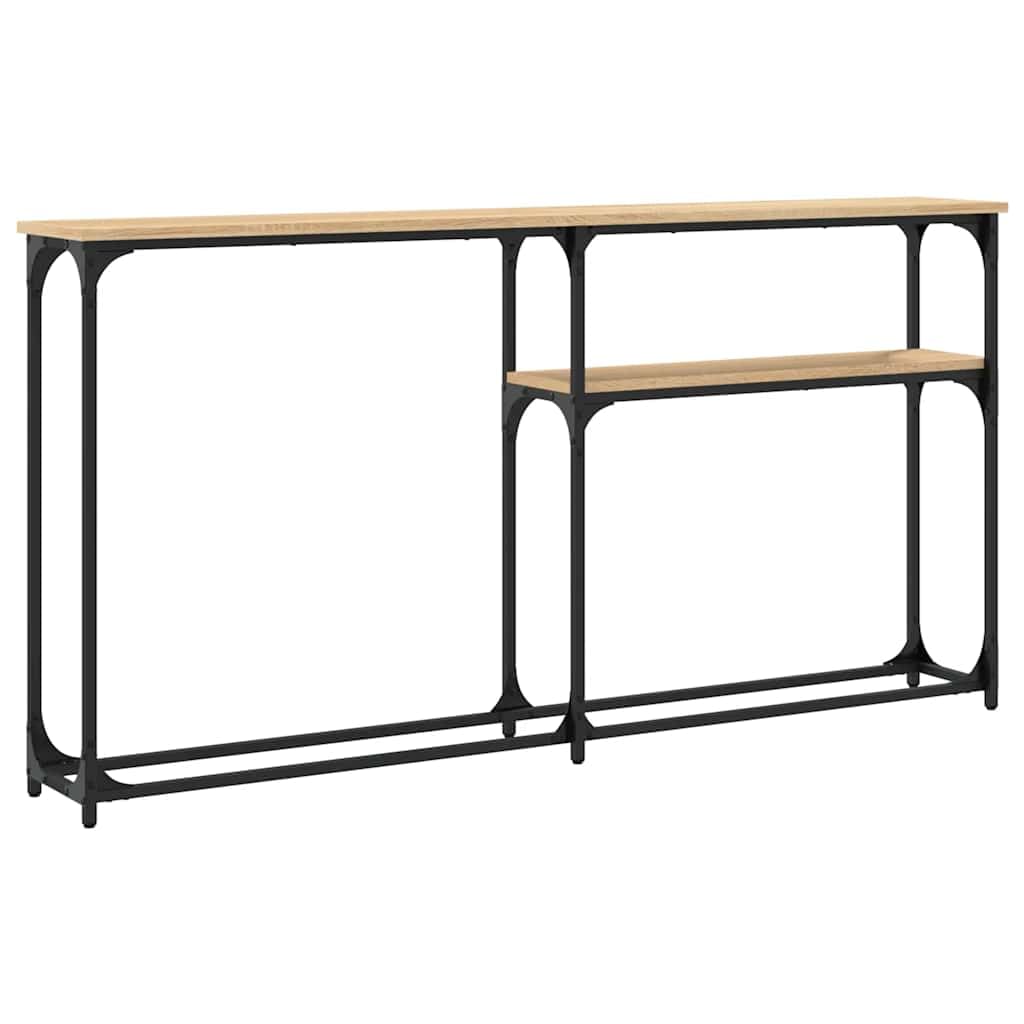 Chêne Sonoma Console Table 145x22.5x75 cm with Metal Frame Modern Industrial Design for Entryway Living Room Or Hallway Durable Wood Engineering Furniture