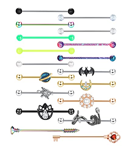 Drperfect Industrial Earrings Industrial Piercing Jewelry 14G Surgical Stainless Steel Industrial Barbell For Women Men Snake Industrial Piercing Bar Cartilage Body Piercing Jewelry 38Mm #TOP5