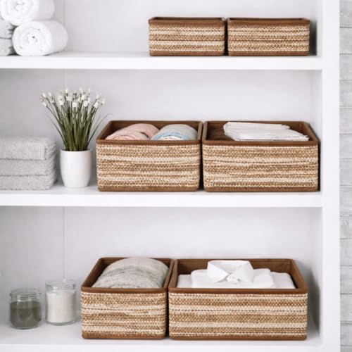 Image of DALUCI 6 Piece Foldable Clothing Storage Box Set | Cube Storage Bins and Dividers for Wardrobe Cloth Organizer for Storage Cupboard and Drawer Organizers for Shirts Pants Underwear Bras Socks (Brown)