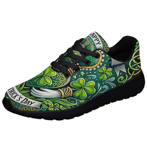 Mens Womens St Patrick's Day Claddagh Symbol Shoes Trail Running Shoe Non-Slip Breathable Comfortable Sneakers Black Size 11
