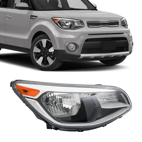 PIAOYUE- For 2014 2015 2016 2017 2018 2019 Kia Soul Halogen Headlight Front Right Passenger Side Assembly Chrome Housing Clear Lens